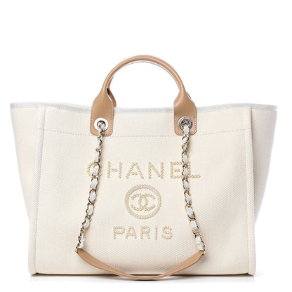 Chanel Canvas Pearl Large Deauville Tote Ecru Beige 1 of 10