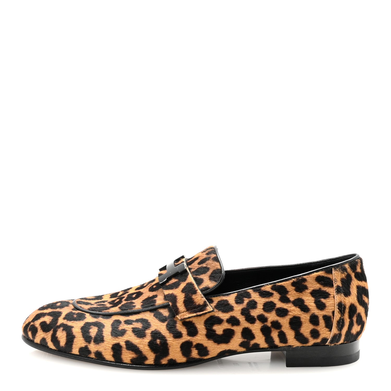 Hermes Moire Calfskin Leopard Print Womens Paris Loafers 40 Gold Black 1 of 10