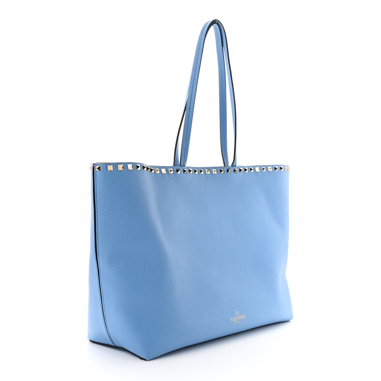 Grained Calfskin Rockstud Shoulder Tote Niagara