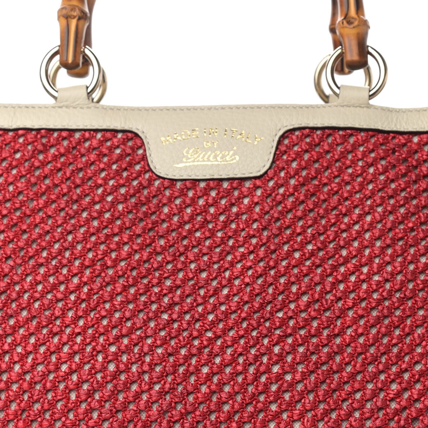 Straw Calfskin Bamboo Shopper Tote Raspberry