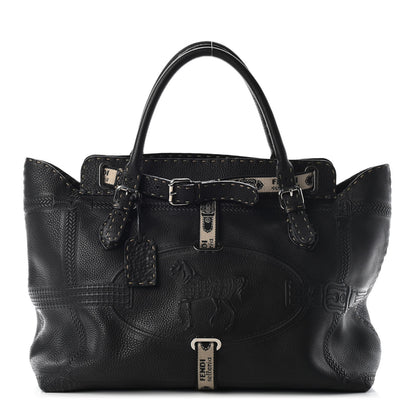 Fendi Metallic Calfskin Romano Selleria Large Villa Borghese Tote Black 1 of 8