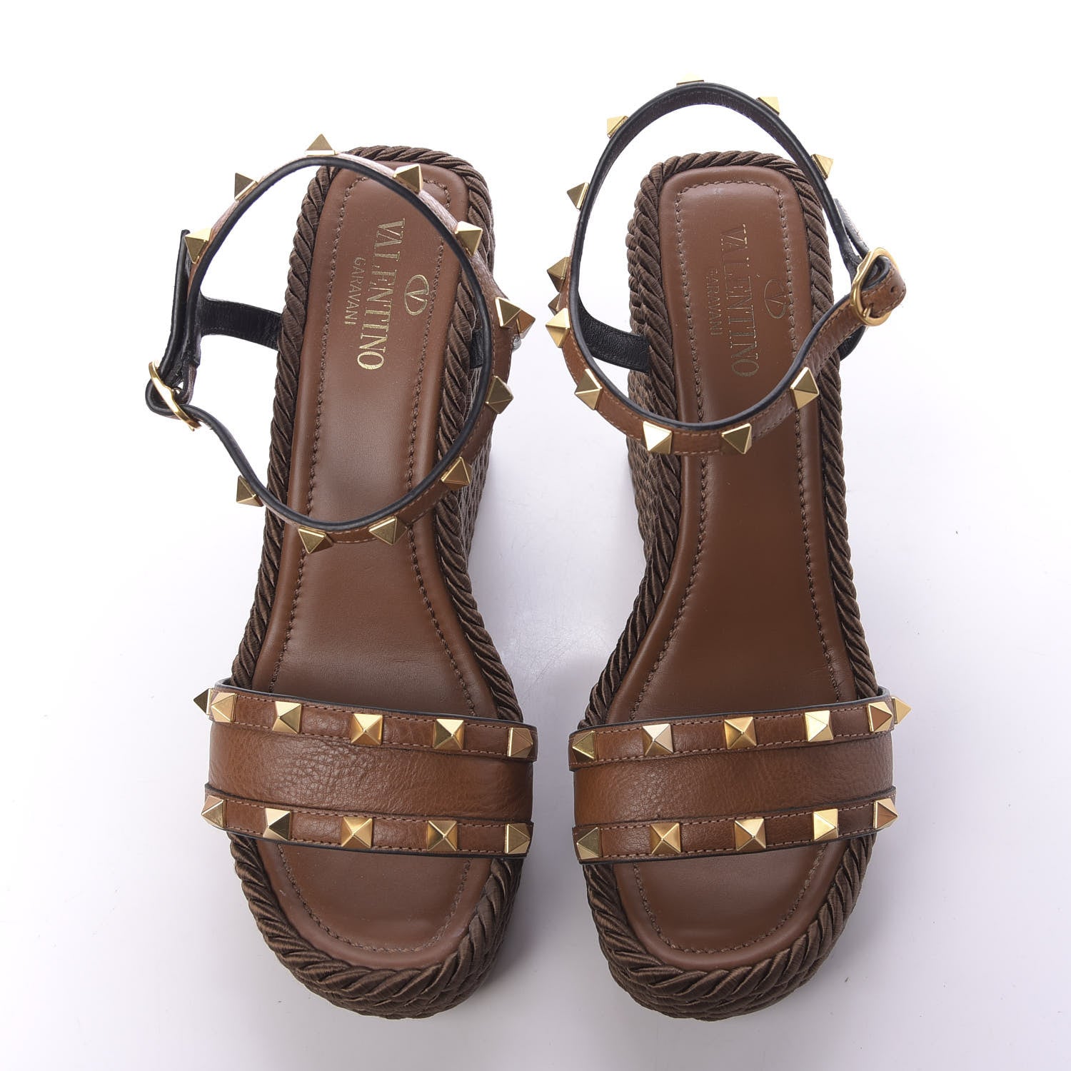 Valentino Garavani Calfskin Rockstud Torchon Espadrille 25/115mm Wedge Sandals 38 Cuoio 5 of 11