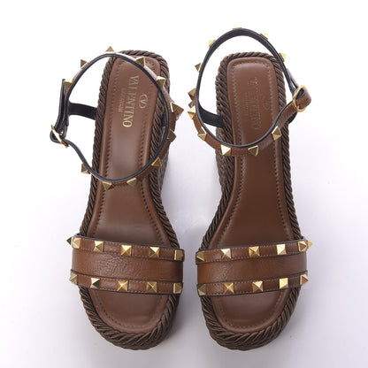 Valentino Garavani Calfskin Rockstud Torchon Espadrille 25/115mm Wedge Sandals 38 Cuoio 5 of 11