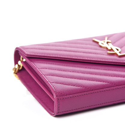 Saint Laurent Grain De Poudre Matelasse Chevron Monogram Chain Wallet Dark Grape 5 of 9