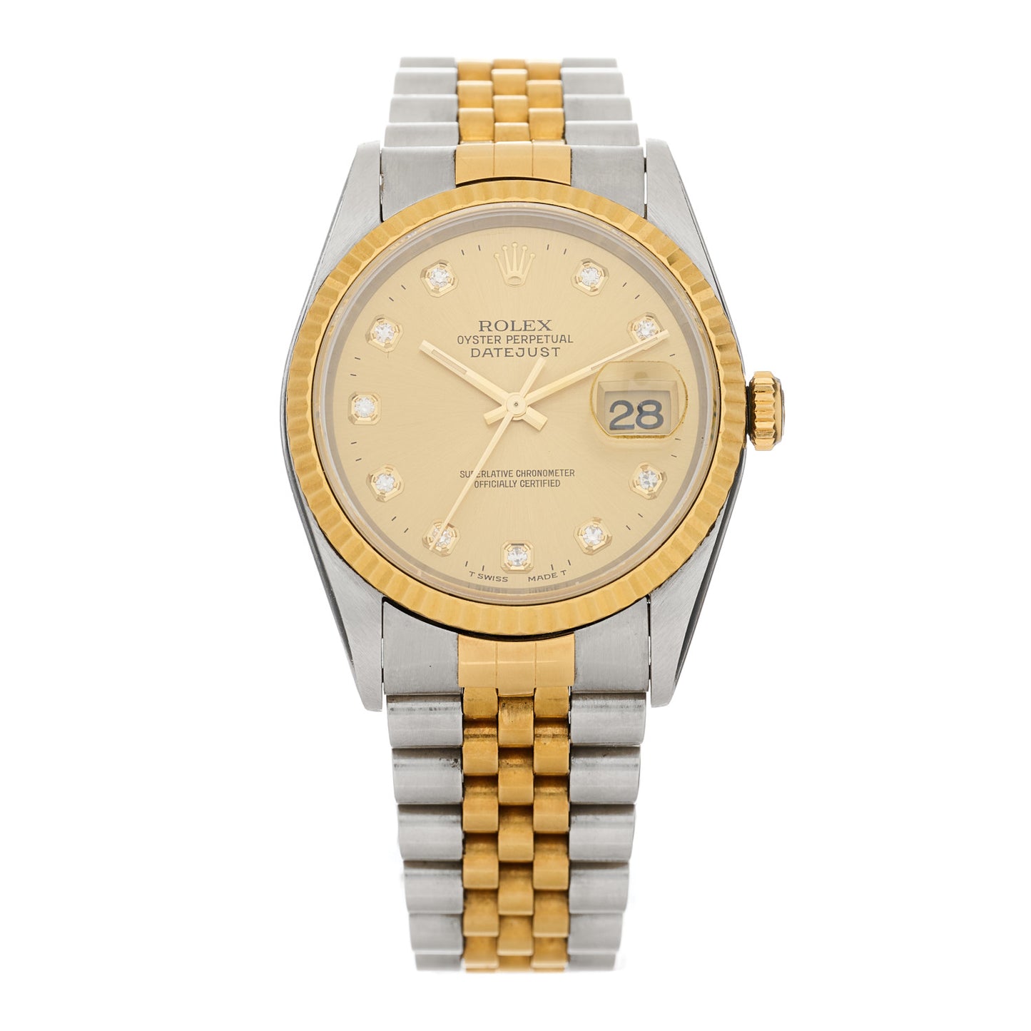 Stainless Steel 18K Yellow Gold Diamond 36mm Oyster Perpetual Datejust Watch Champagne 16233