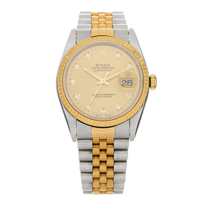 Rolex Stainless Steel 18K Yellow Gold Diamond 36mm Oyster Perpetual Datejust Watch Champagne 16233 1 of 4