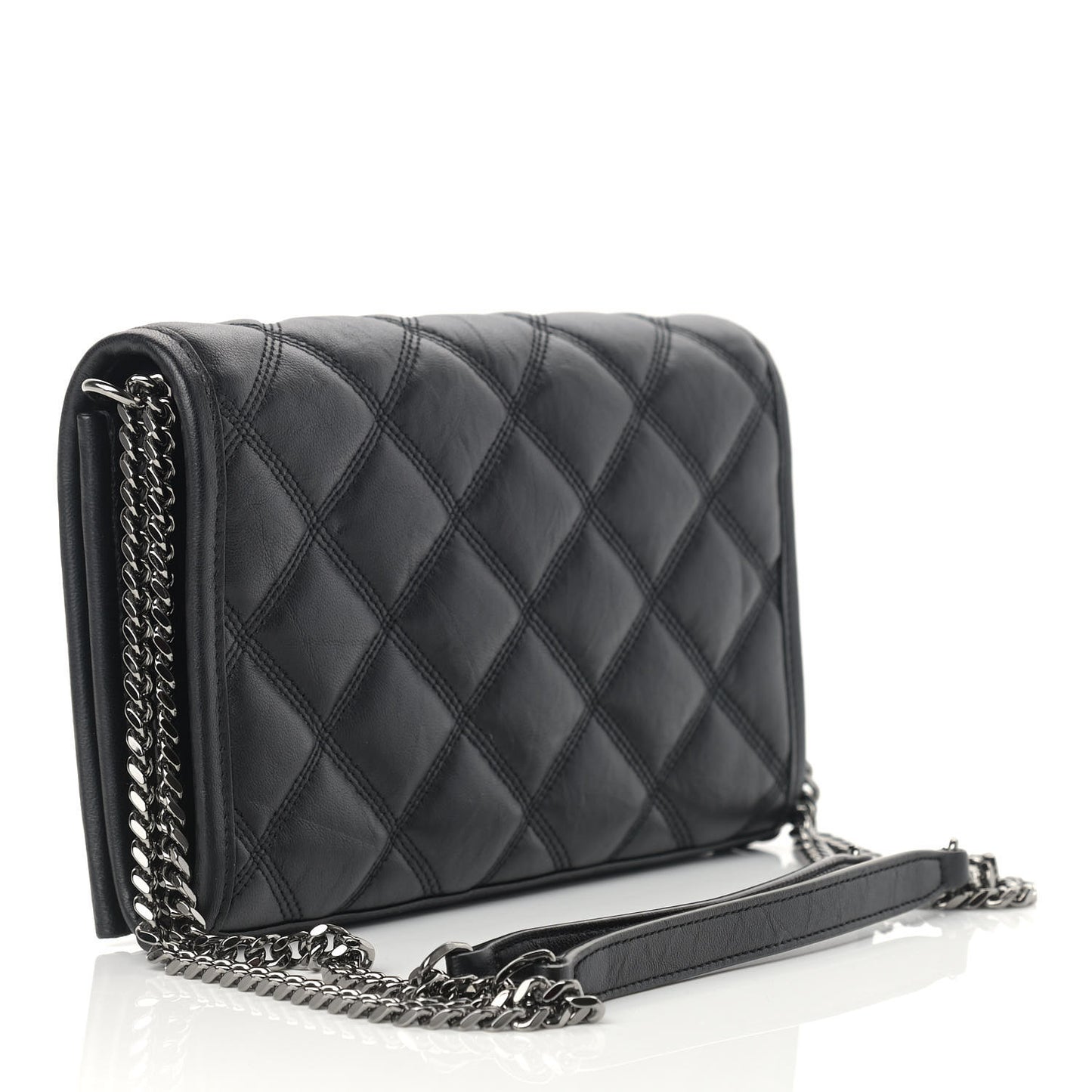 Lambskin Diamond Quilted Becky Chain Wallet Black
