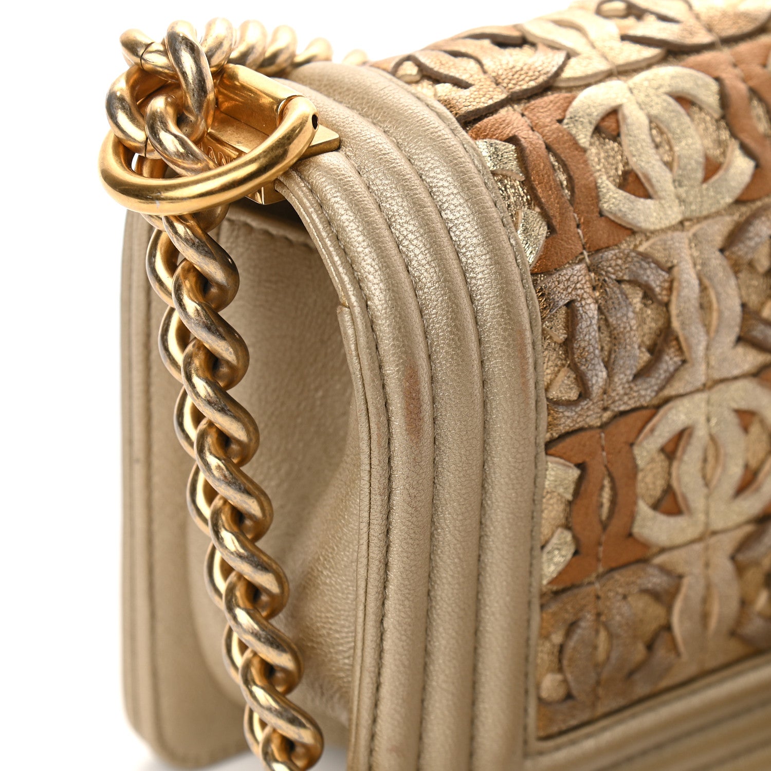 Chanel Metallic Lambskin Small Golden CC Boy Flap Dark Gold 10 of 10