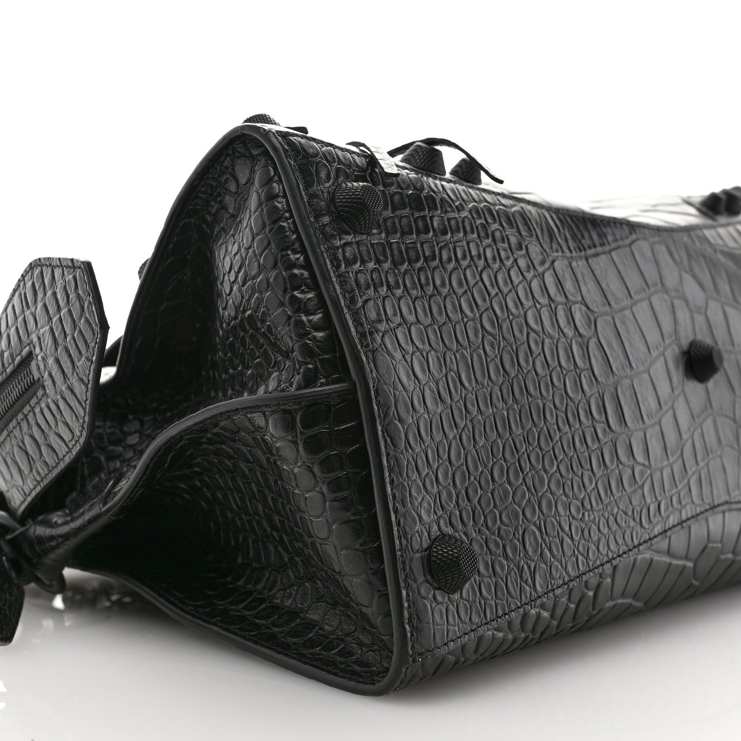 Semi Shiny Calfskin Crocodile Embossed Neo Cagole Black Hardware City Handbag Black