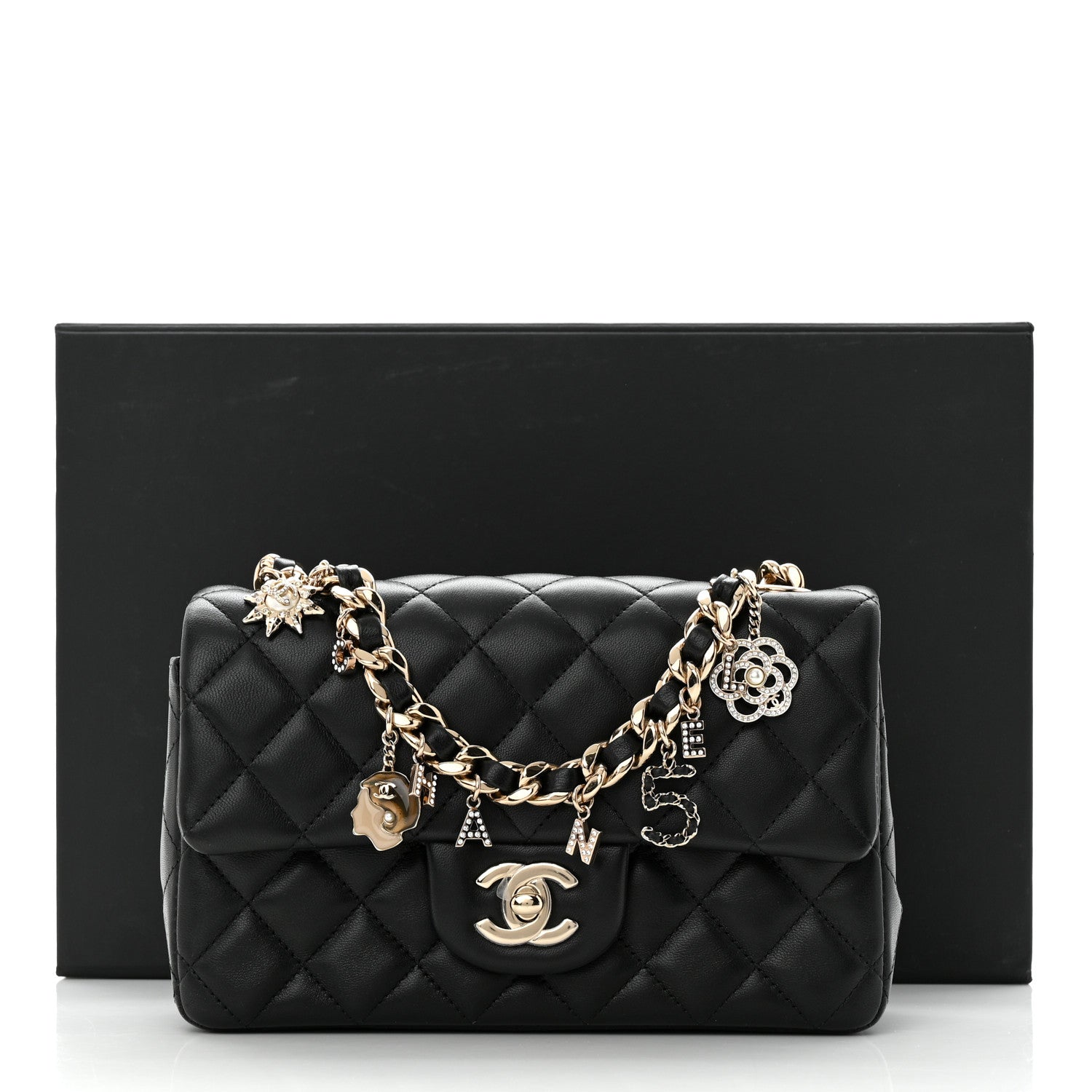 Chanel Lambskin Quilted Mini Coco Charms Rectangular Flap Black 11 of 11