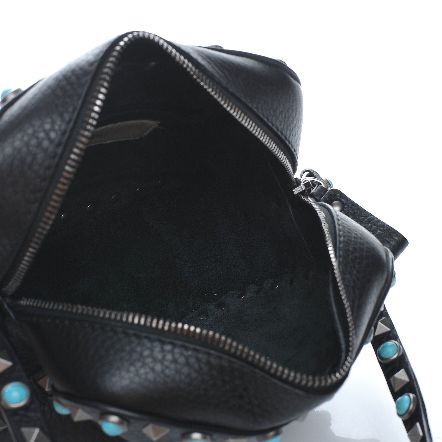 Valentino Garavani Grained Calfskin Turquoise Rockstud Rolling Camera Crossbody Bag Black 5 of 9