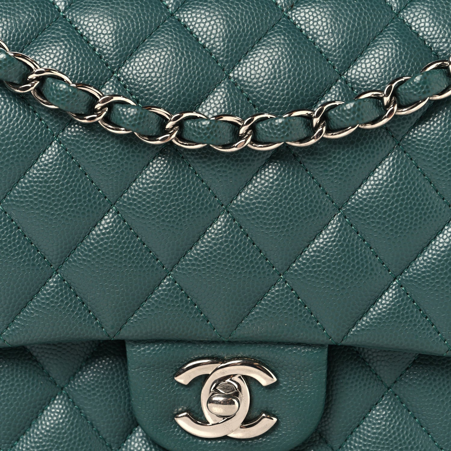Chanel Caviar Quilted Medium Double Flap Green 8 of 10