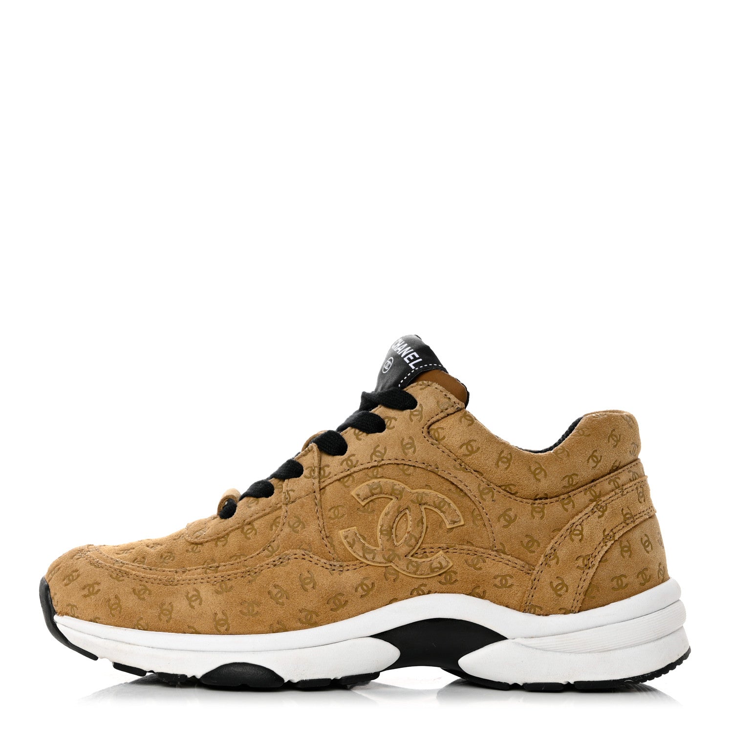 Chanel Nylon Suede Calfskin Printed CC Sneakers 37 Beige 1 of 9