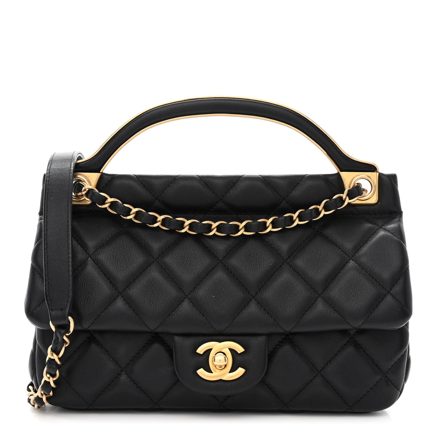 Chanel Calfskin Quilted Small Lady Handle Clutch With Chain Black 1 of 12