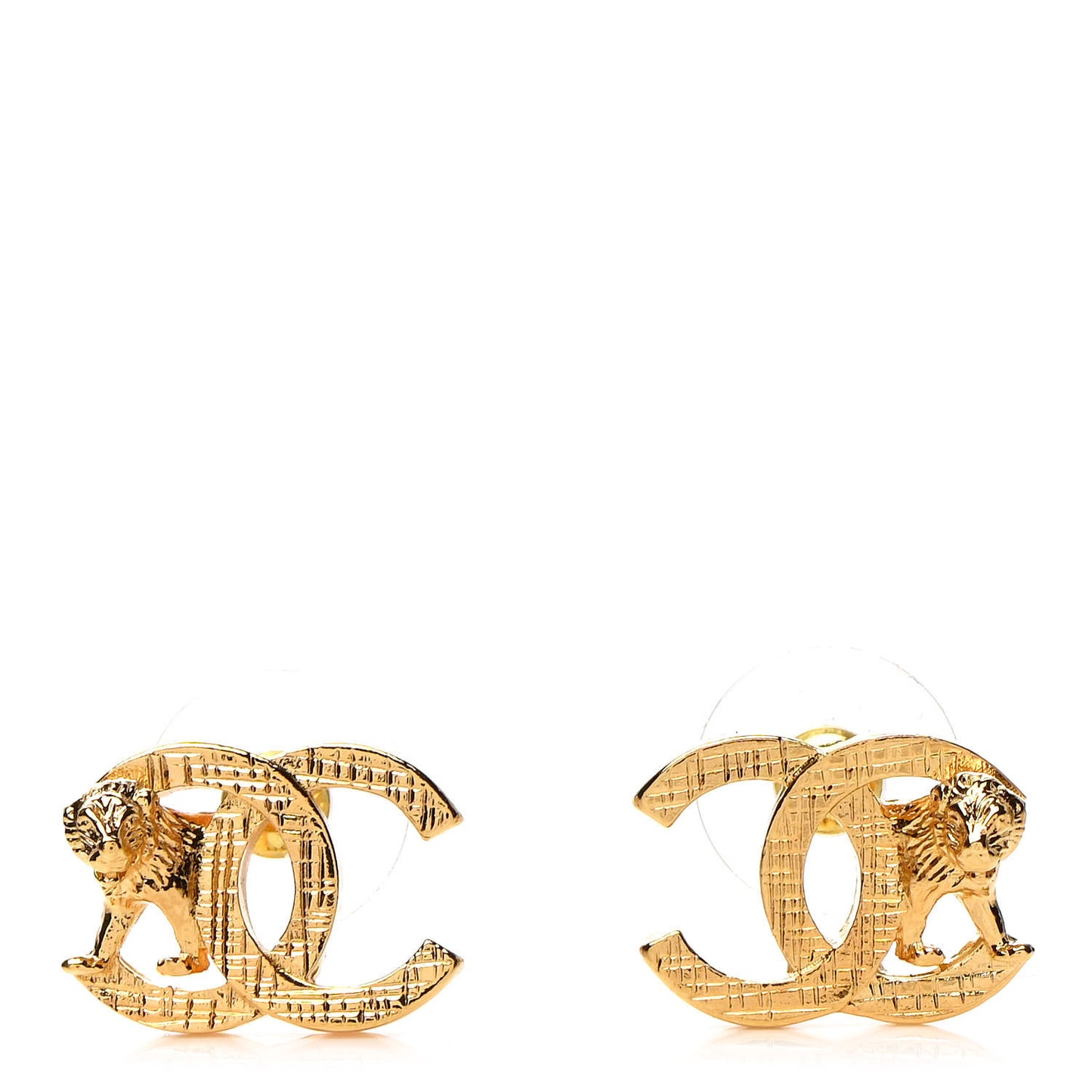 Metal CC Lion Earrings Gold