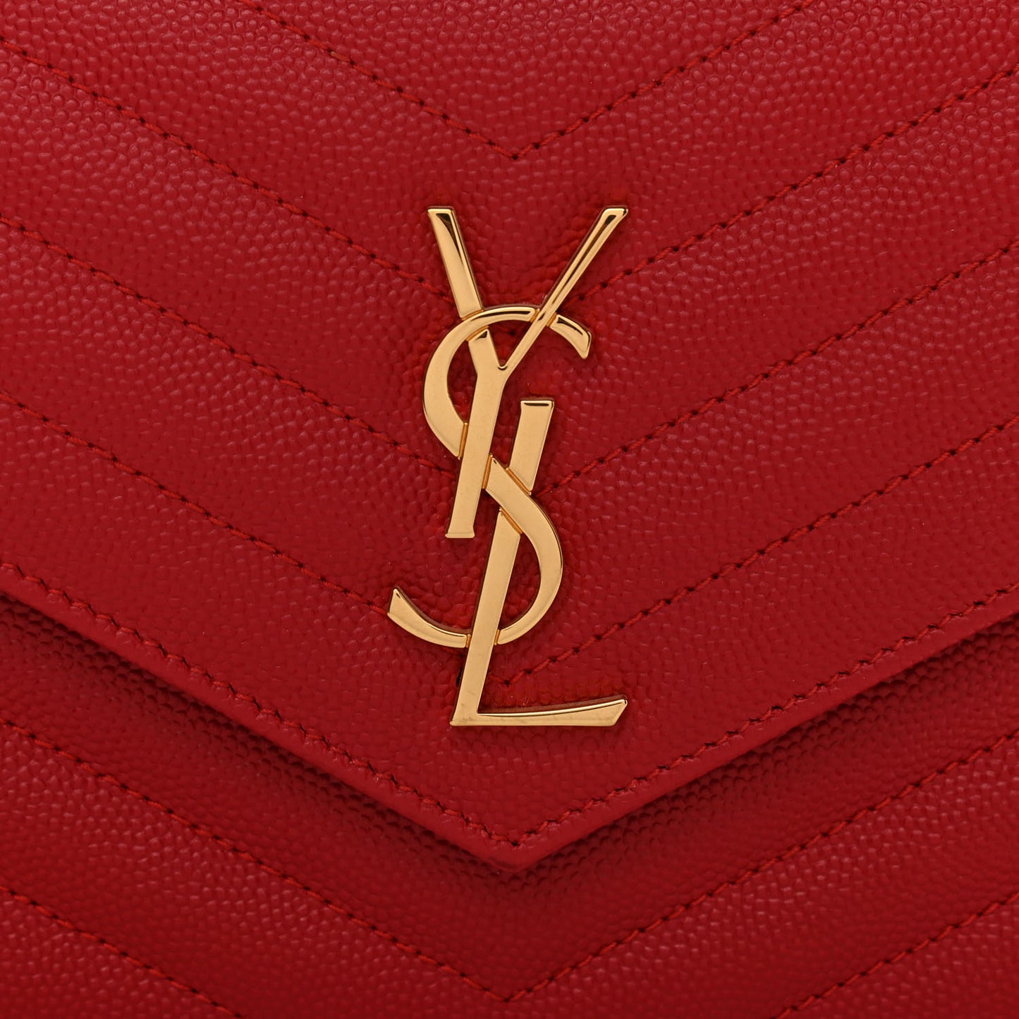 Grain De Poudre Matelasse Chevron Monogram Envelope Chain Wallet New Red