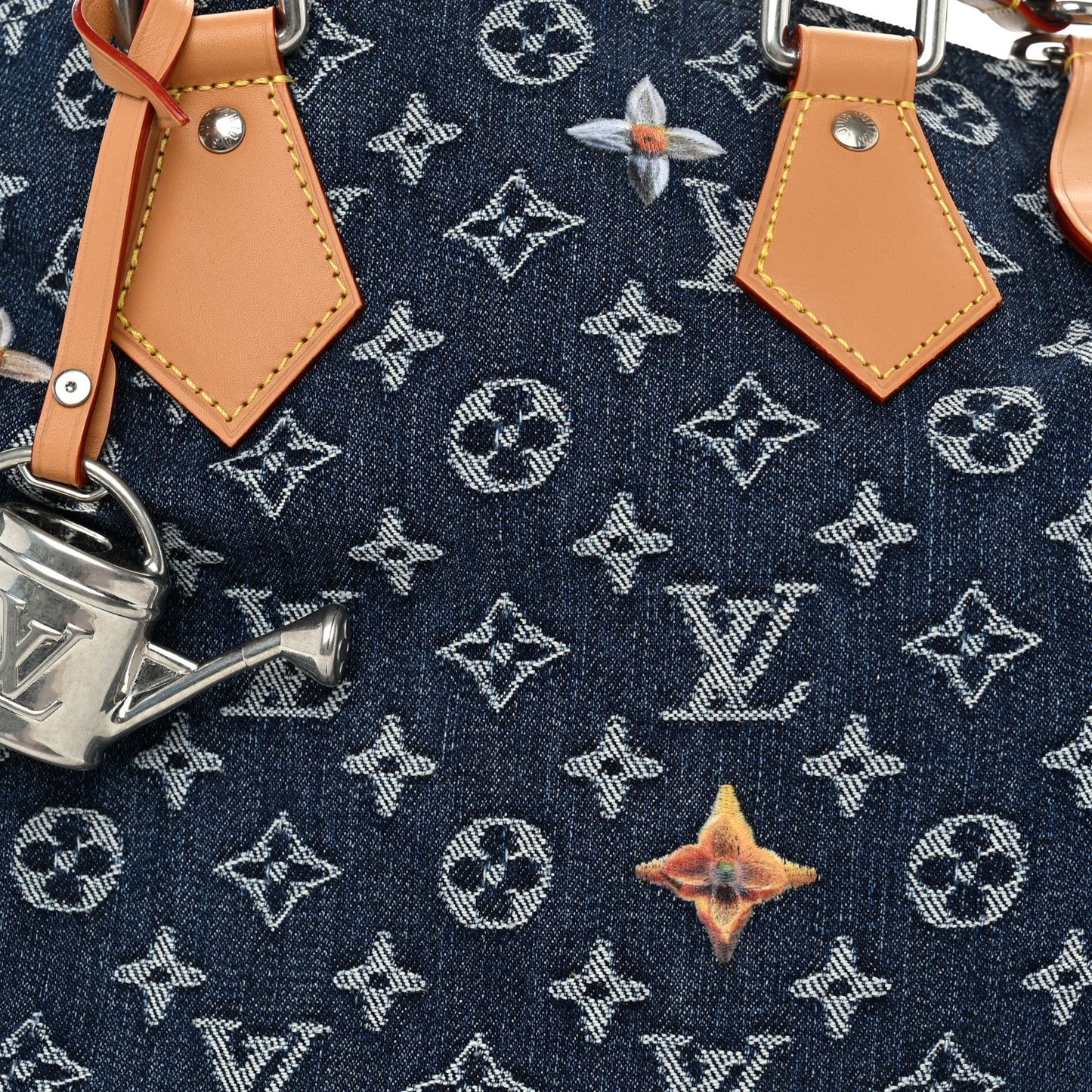 Monogram Heritage Denim Flowers Speedy Soft 30 Blue