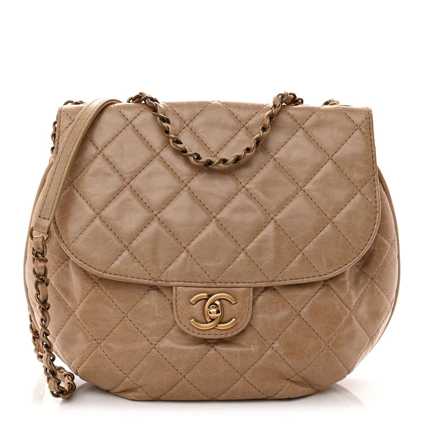 Glazed Calfskin Quilted Medium Bubble CC Flap Beige