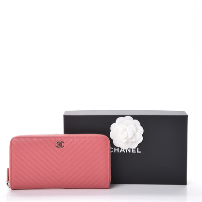 Chanel Caviar Chevron Large Gusset Zip Around Wallet Pink 9 of 9