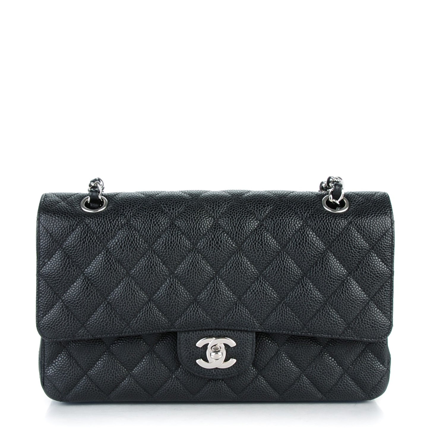 Caviar Quilted Medium Double Flap Black