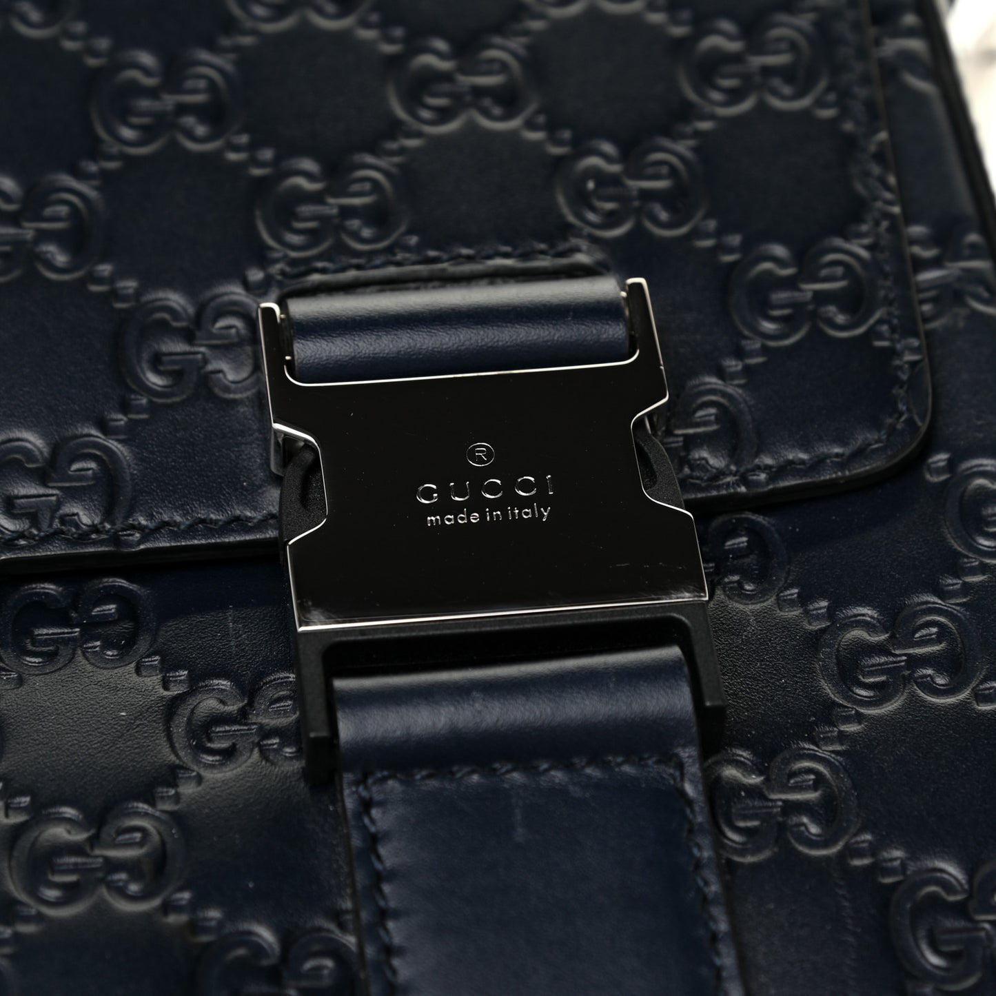 Guccissima Signature Medium Double Buckle Flap Messenger Bag Blue