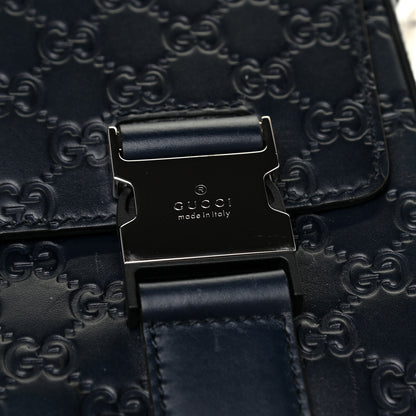 Gucci Guccissima Signature Medium Double Buckle Flap Messenger Bag Blue 14 of 14