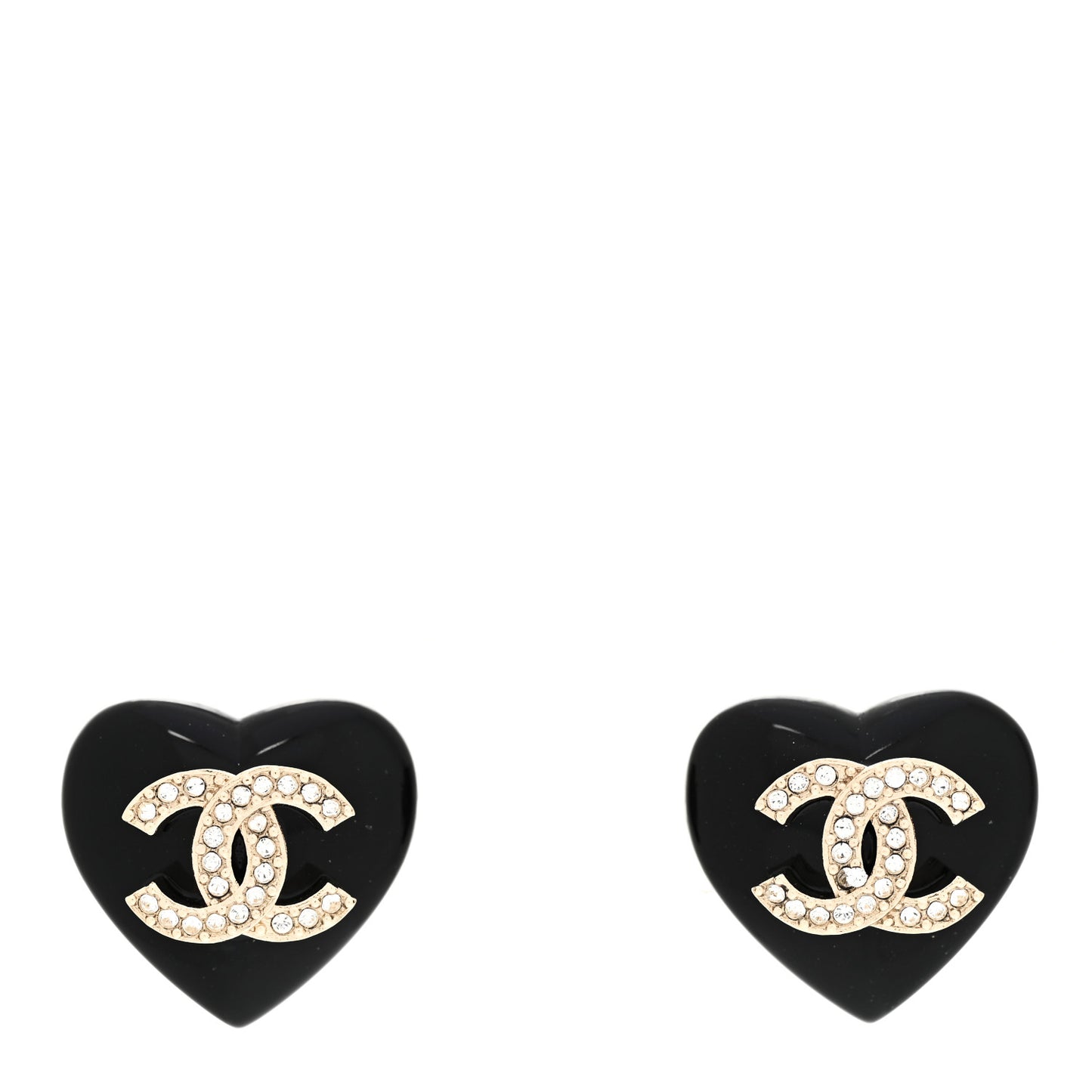 Resin Crystal CC Heart Earrings Black Gold