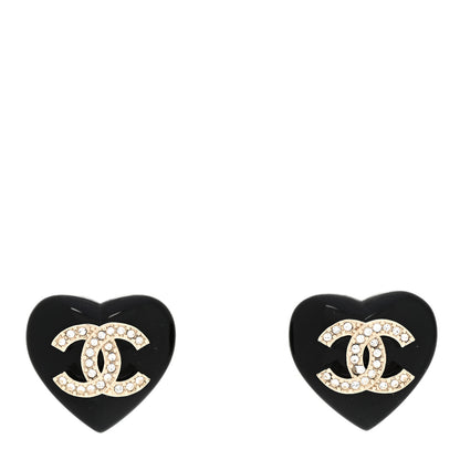 Chanel Resin Crystal CC Heart Earrings Black Gold 1 of 6