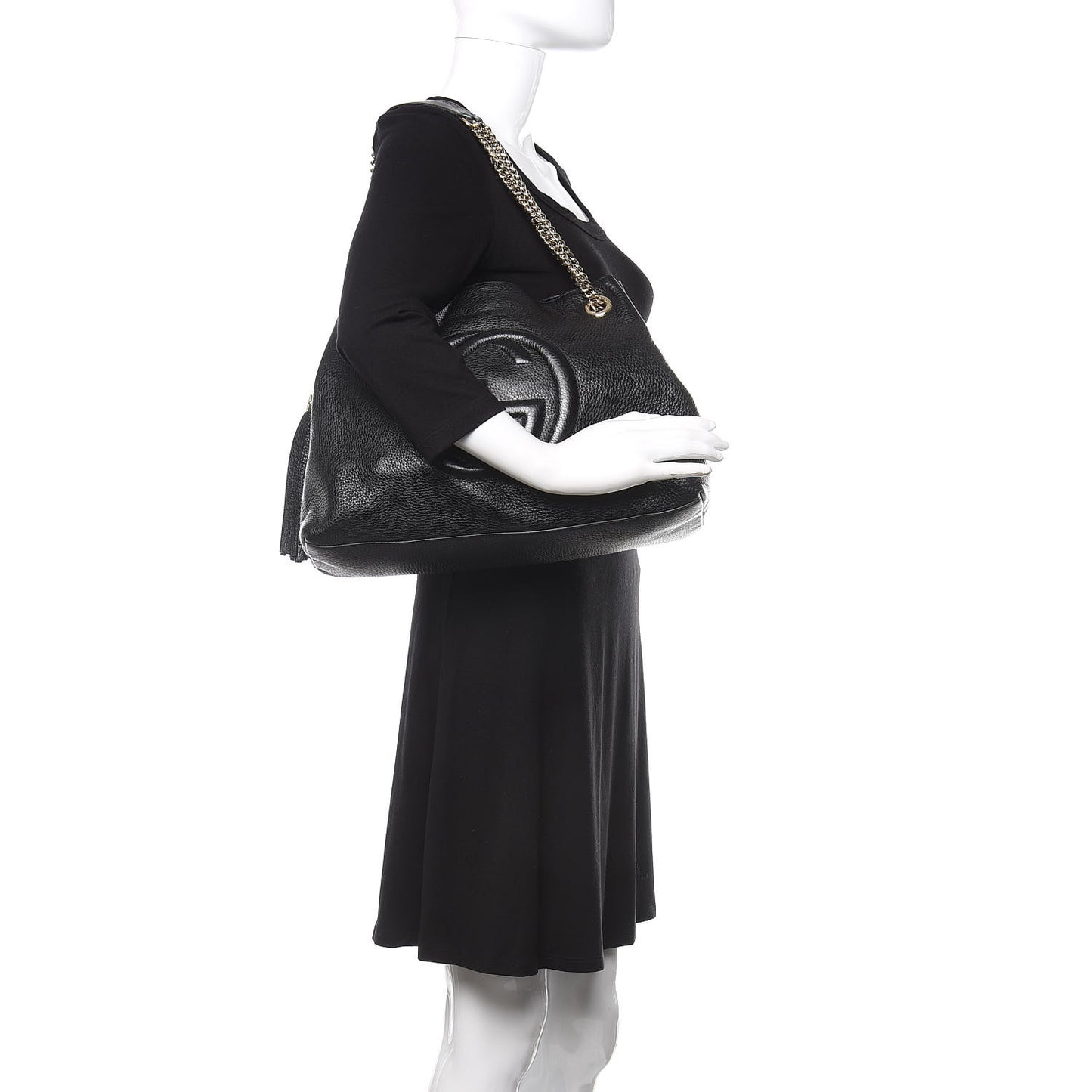 Pebbled Calfskin Medium Soho Chain Shoulder Bag Black