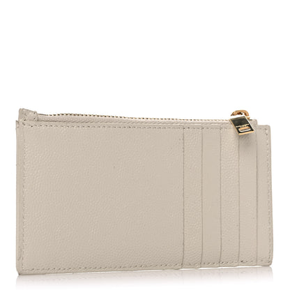 Saint Laurent Grain De Poudre Matelasse Chevron Monogram Fragments Zippered Card Case Crema Soft 3 of 11