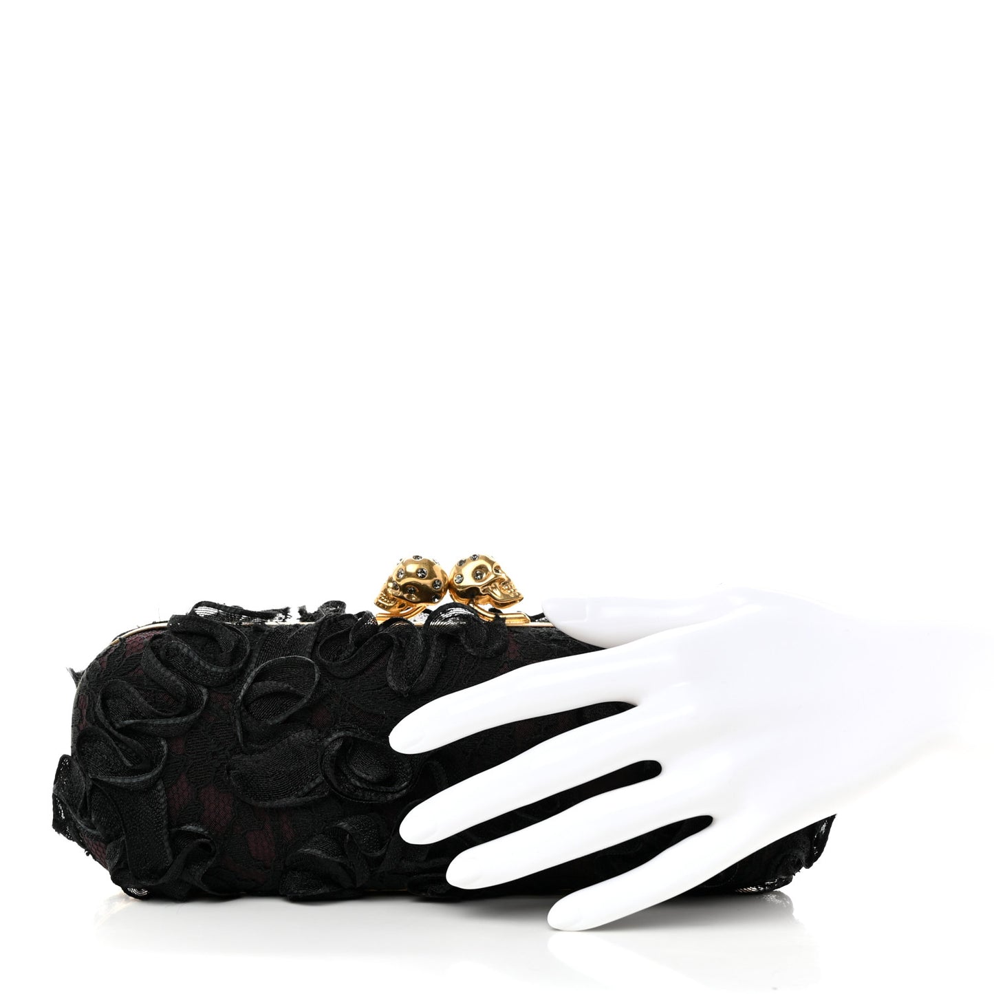 Lace Twin Skull Box Clutch Black Pink