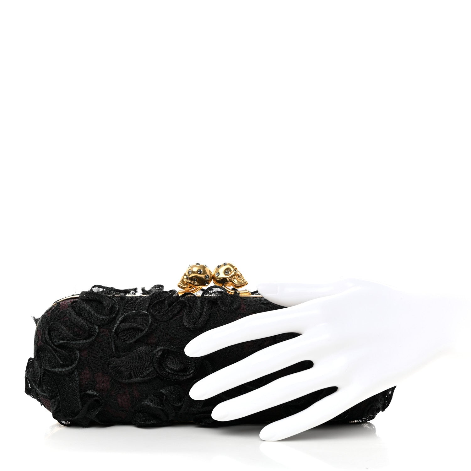 Alexander McQueen Lace Twin Skull Box Clutch Black Pink 4 of 9