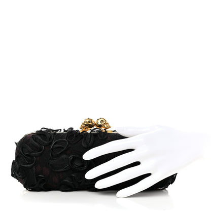 Alexander McQueen Lace Twin Skull Box Clutch Black Pink 4 of 9