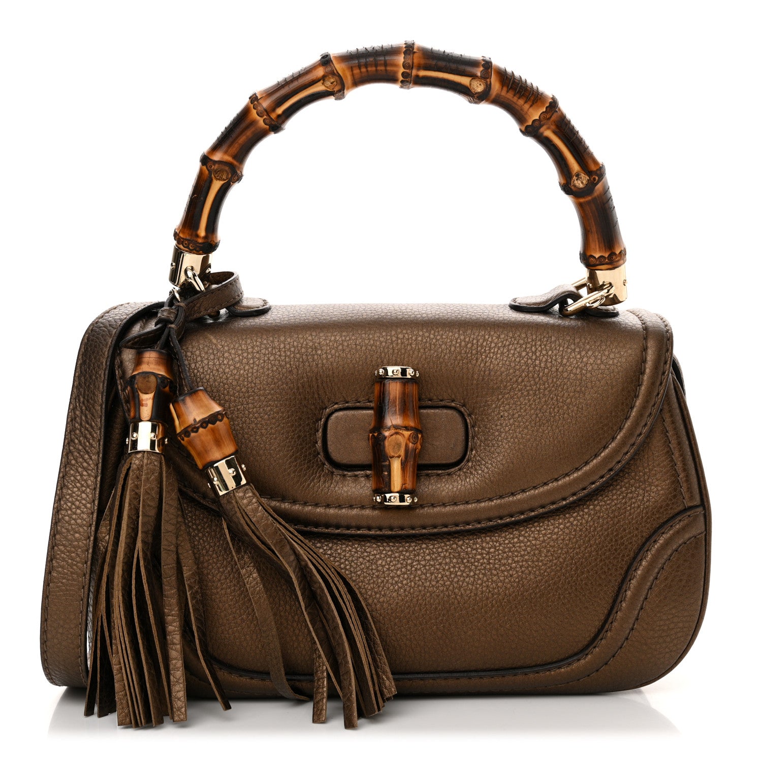 Gucci Metallic Calfskin Medium New Bamboo Top Handle Bag Bronze 1 of 17