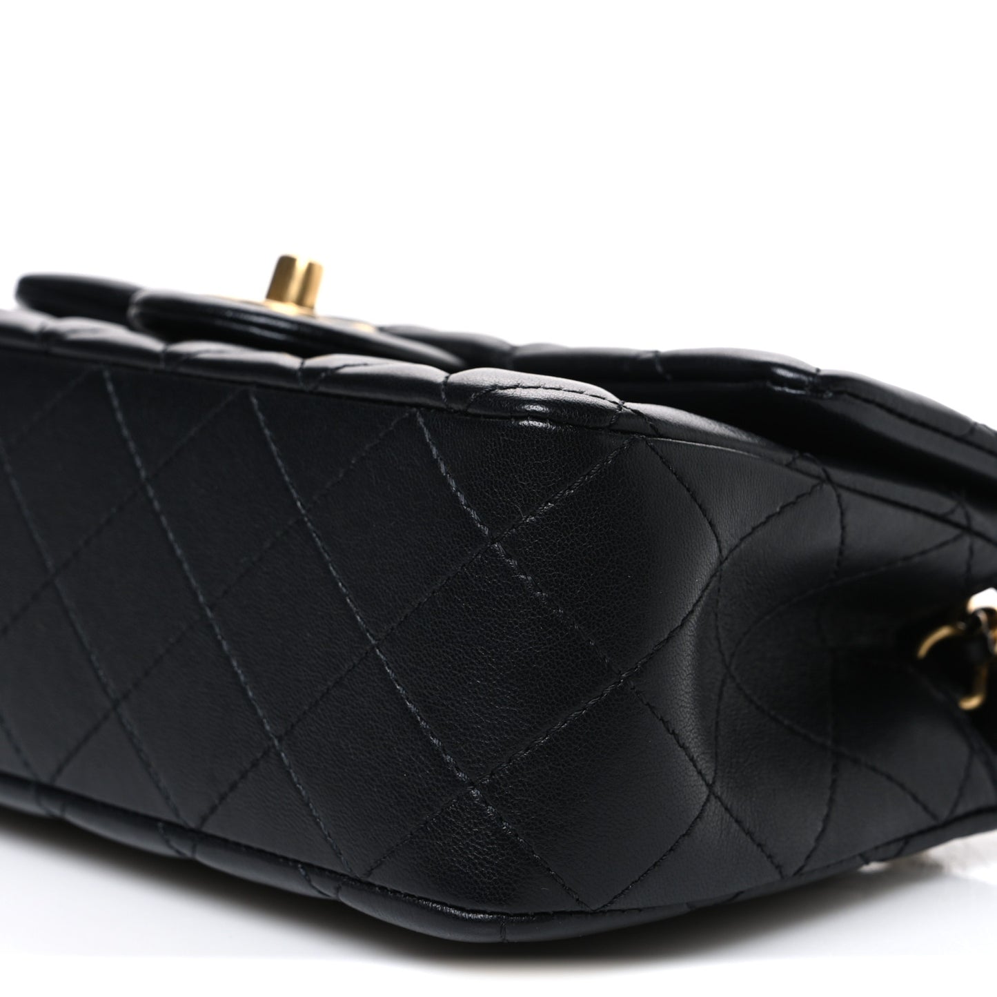 Lambskin Quilted Mini Rectangular Pearl Crush Flap Black