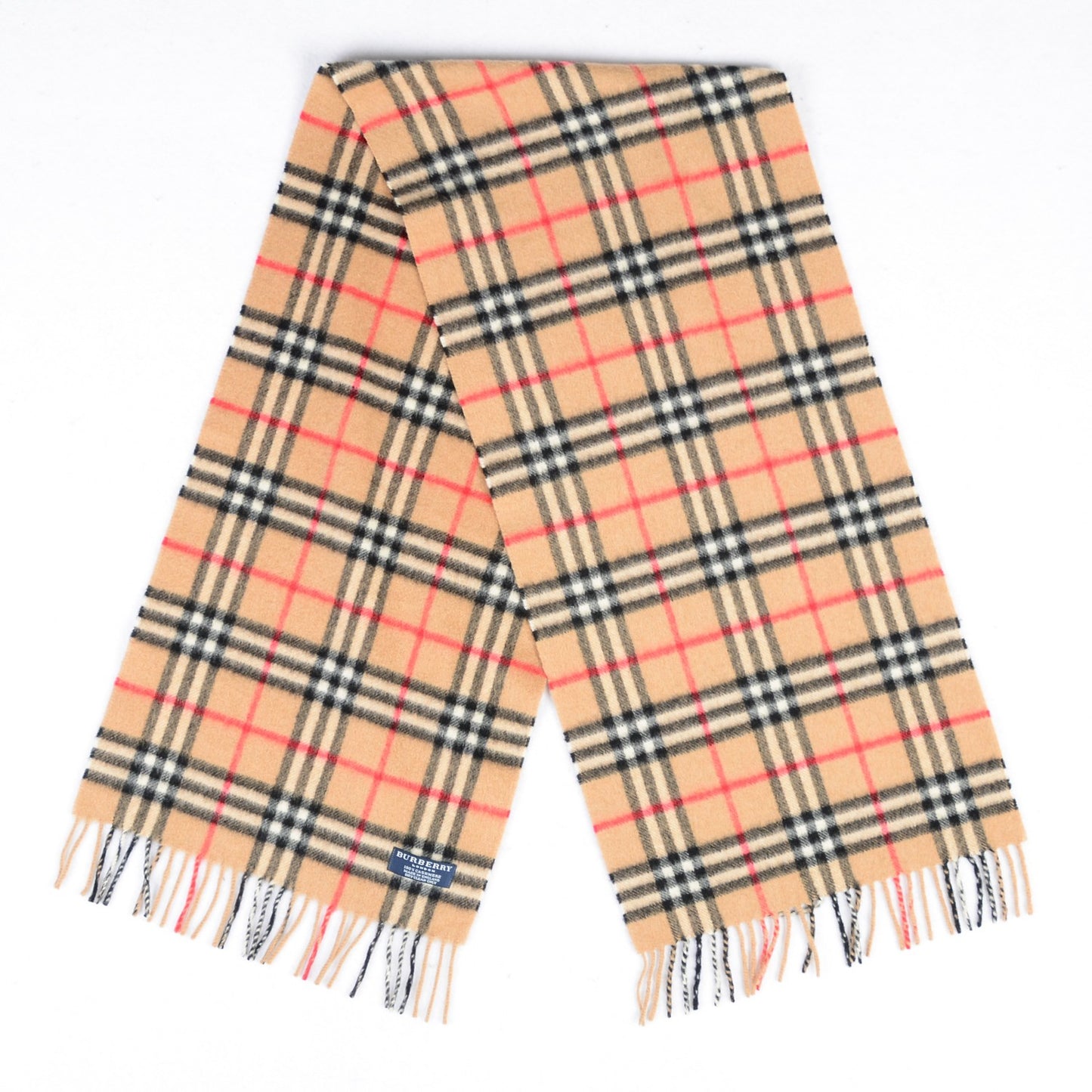 Cashmere Nova Check Fringe Scarf Camel
