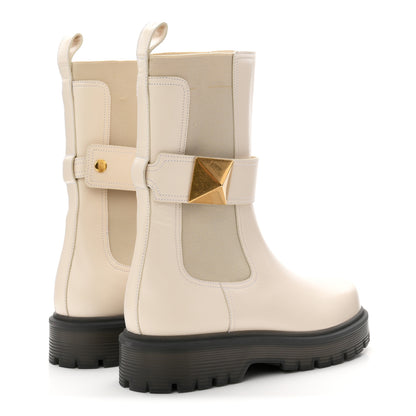 Valentino Garavani Calfskin One Stud Beatle 45mm Boots 41 Light Ivory 5 of 11