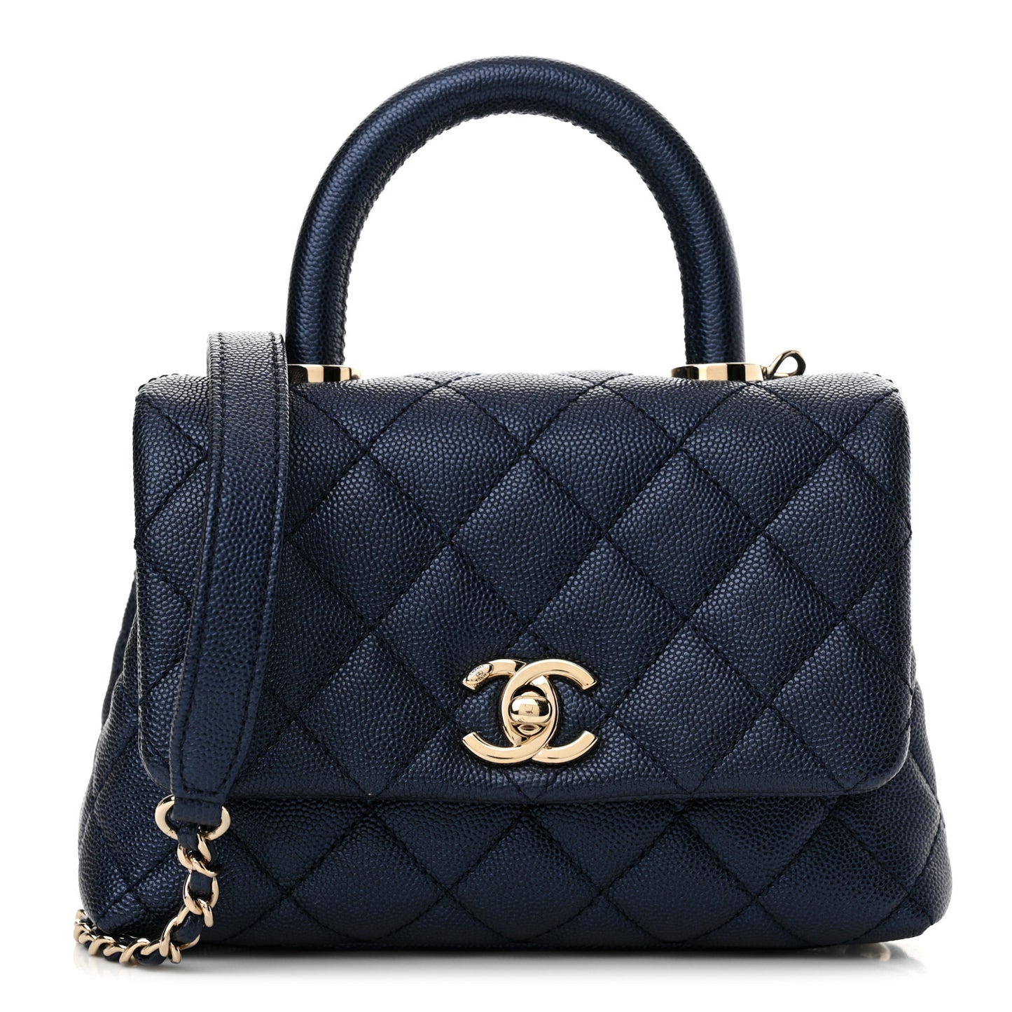 Metallic Caviar Quilted Extra Mini Coco Handle Flap Dark Blue