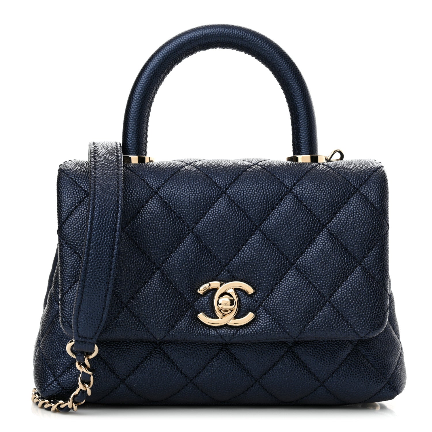 Chanel Metallic Caviar Quilted Extra Mini Coco Handle Flap Dark Blue 1 of 10