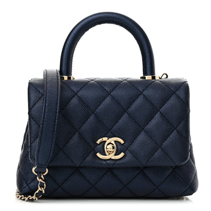 Chanel Metallic Caviar Quilted Extra Mini Coco Handle Flap Dark Blue 1 of 10