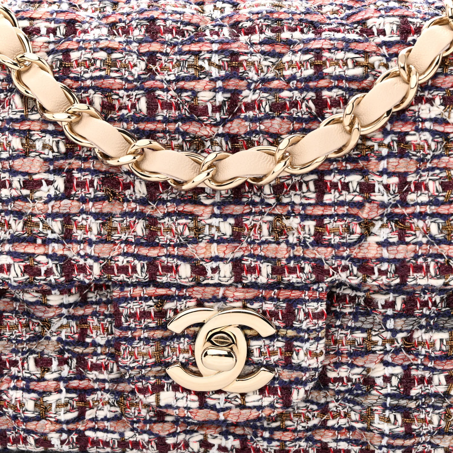 Chanel Tweed Quilted Mini Rectangular Flap Burgundy Ecru 8 of 10