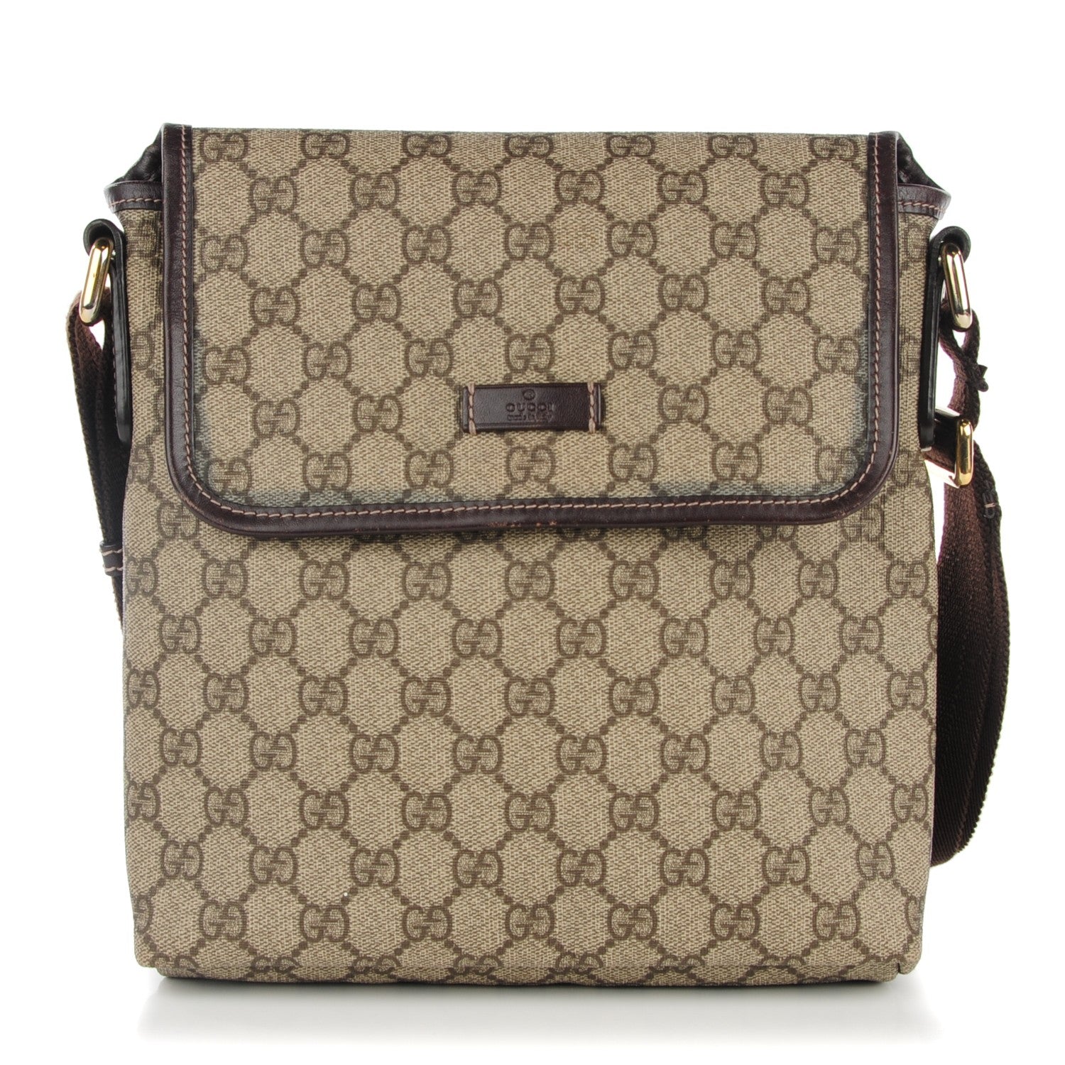 Gucci GG Supreme Monogram Selleria Calfskin Small Flap Messenger Bag Beige Ebony Cocoa Dark Chocolate 1 of 10
