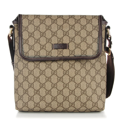 Gucci GG Supreme Monogram Selleria Calfskin Small Flap Messenger Bag Beige Ebony Cocoa Dark Chocolate 1 of 10