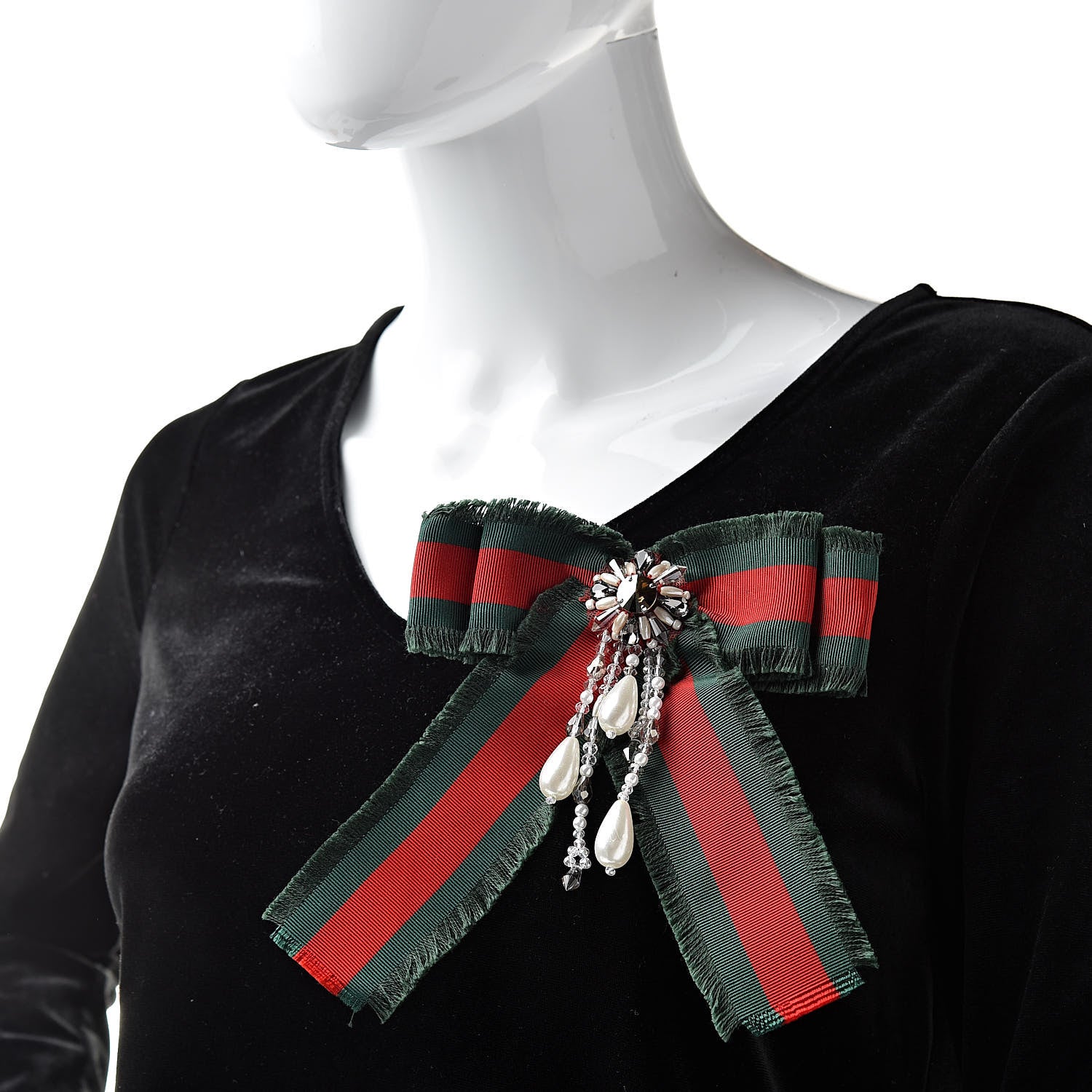 Gucci Grosgrain Web Pearl Crystal Bow Brooch 2 of 7