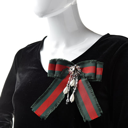 Gucci Grosgrain Web Pearl Crystal Bow Brooch 2 of 7