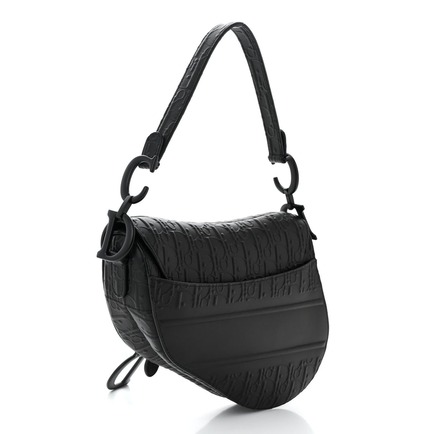 Calfskin Embossed Oblique Saddle Bag Black
