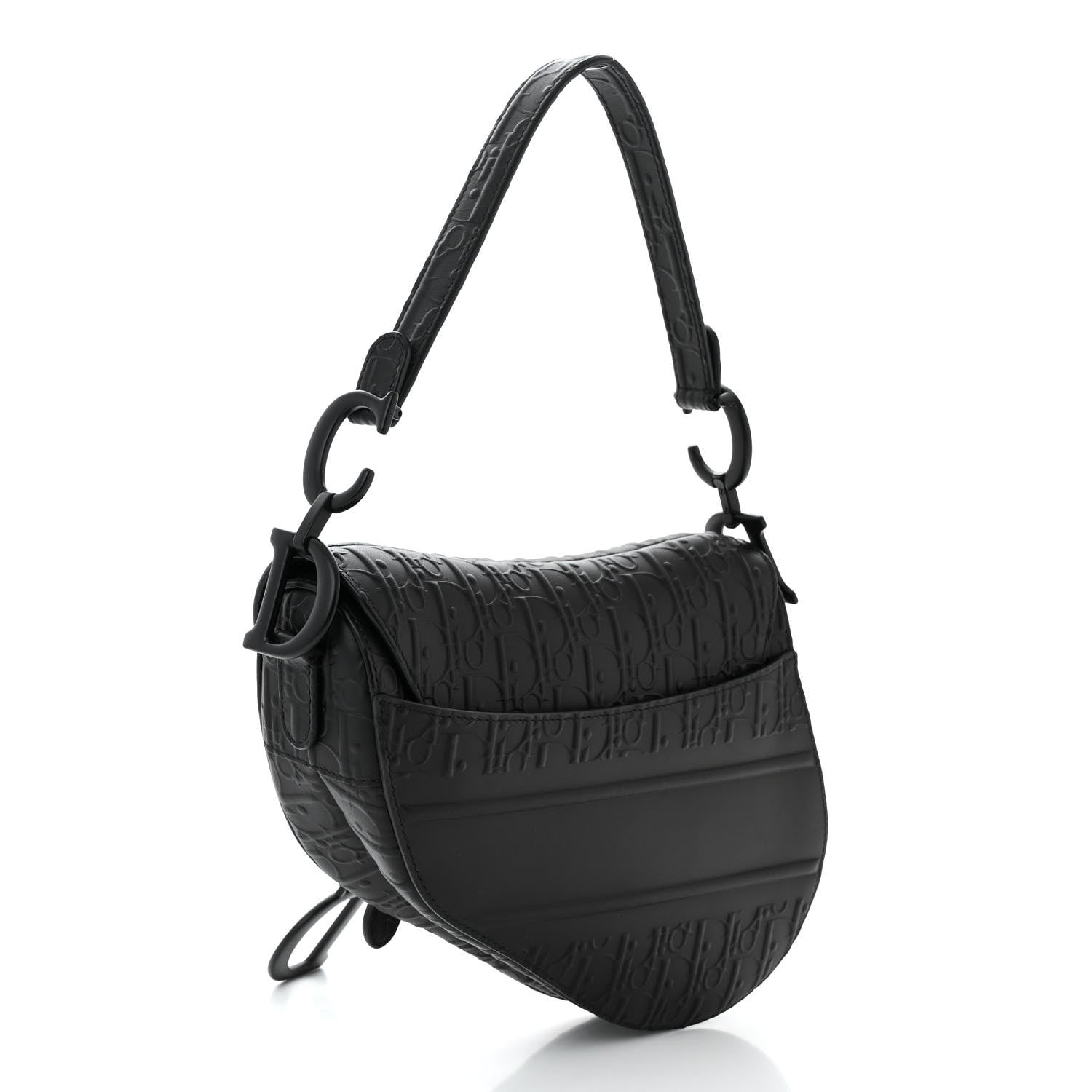 Christian Dior Calfskin Embossed Oblique Saddle Bag Black 3 of 10