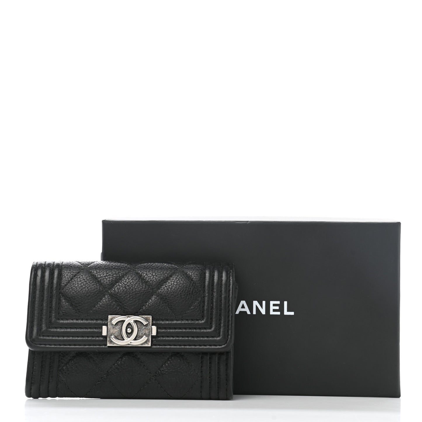 Caviar Quilted Boy Flap Card Holder Black