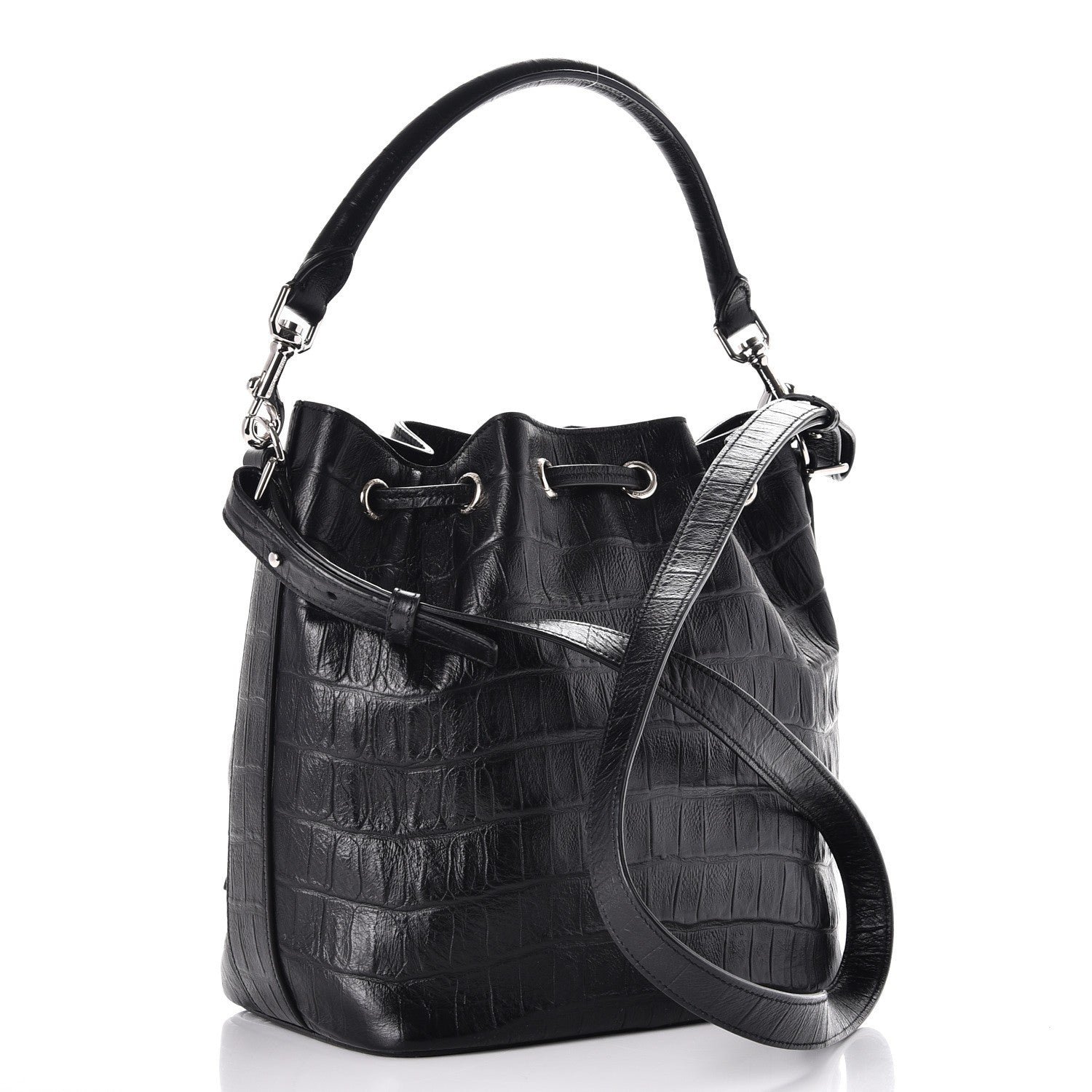 Saint Laurent Calfskin Crocodile Embossed Medium Emmanuelle Bucket Bag Black 4 of 8