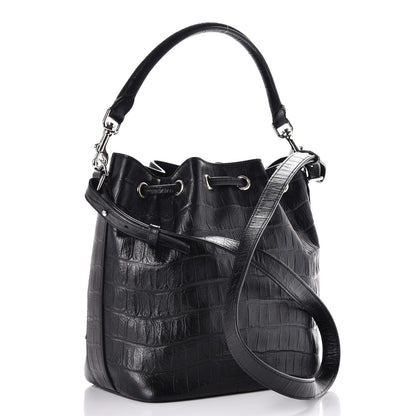 Saint Laurent Calfskin Crocodile Embossed Medium Emmanuelle Bucket Bag Black 4 of 8